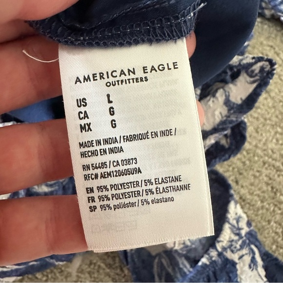 American Eagle Hawaiian Cut Out Back Crinkle Mini Dress Blue Large - Picture 7 of 7